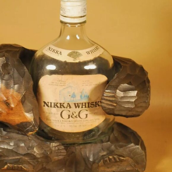 VINTAGE JAPAN JAPANESE HOKKAIDO AINU BEAR WOOD CARVING BOTTLE HOLDER STAND (USED - Picture 2 of 14